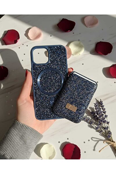 KumOziShop iPhone 15 Uyumlu MagSafe ve Mıknatıs Özellikli Taşlı Cüzdanlı Prem...