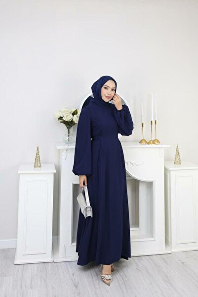 EZEL Waist-Tied Crepe Balloon Sleeve Hijab Dress