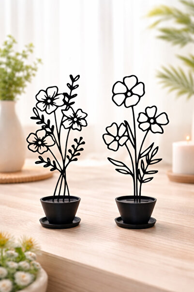 Dekor Minimalist Line Art Çiçek Saksı Dekoru – 2’li Set (3D Baskı)