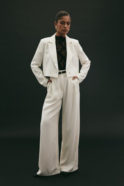 Sateen Luna Crepe Trousers - Ecru