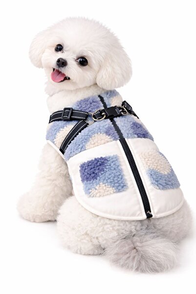 Dolce Pets Kedi Köpek Kıyafeti Tasmalı Polar Ceket/Mavi