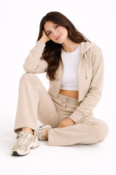 pantofashion Women Hooded Cardigan and Sweatpants Thick Bottom-Top Set