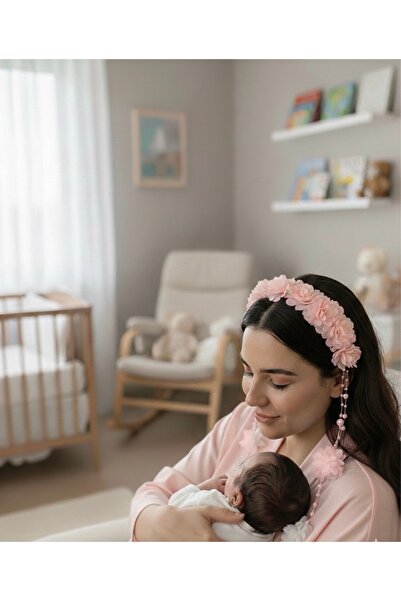 Çınar Aksesuar Luxurious Maternity Crown with Pink Floral Pearl Detail – Spec...