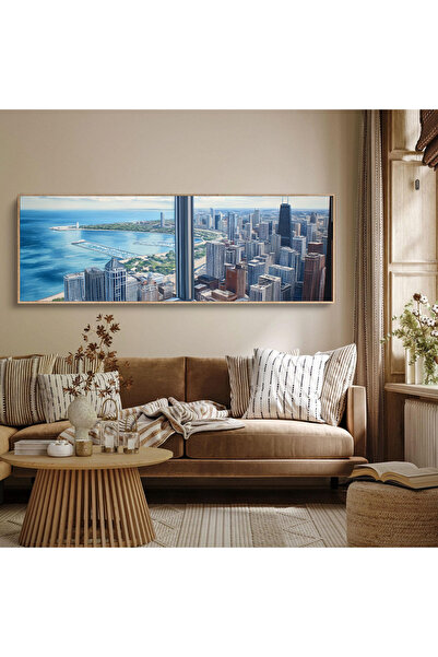 woodhomeworks Tek Parça Gerçek Ahşap Yatay Panorama Çerçeveli Tablo pencerede...