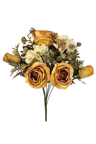 Nettenevime Artificial Flower Mustard Vintage Dry Rose Arrangement Bunch 9-Br...