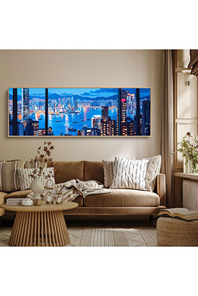 woodhomeworks Tek Parça Gerçek Ahşap Yatay Panorama Çerçeveli Tablo pencerede...