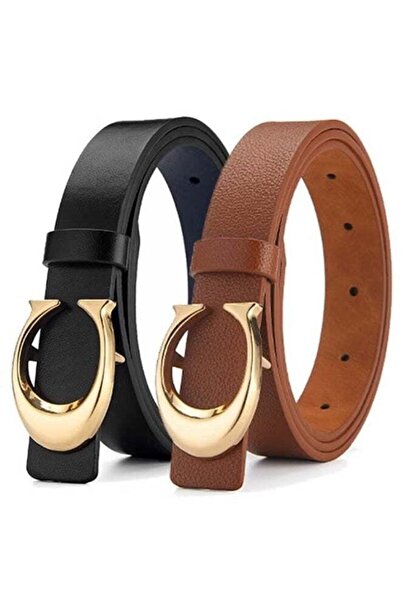 Generic Eli Eli Women's Double-Sided Leather Belt with C-Shaped Buckle