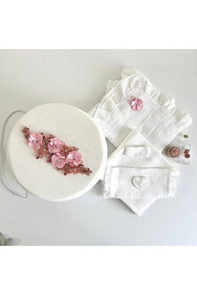 Anya-Events Μουσλίνα βαπτιστική στολή + κουτί για στολή με ροζ λουλούδια και ...