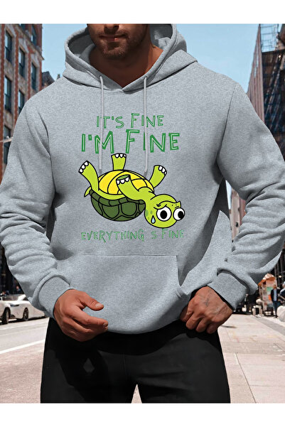 ALEYZA MODA Iam Faine Printed Hooded Pocket Cotton Beige Sweatshirt