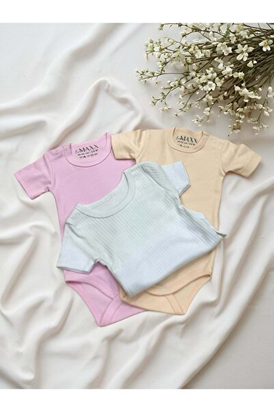 RYZE ÇOCUK Half Sleeve Triple Baby Zippered Bodysuit Pink