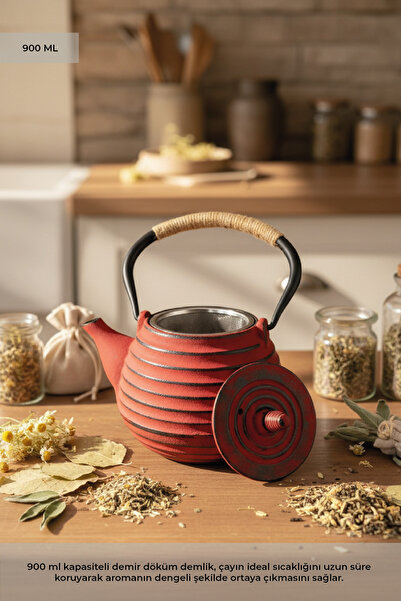 Taşev Armanno - Sümbül Döküm Demlik 900 ml Kırmızı