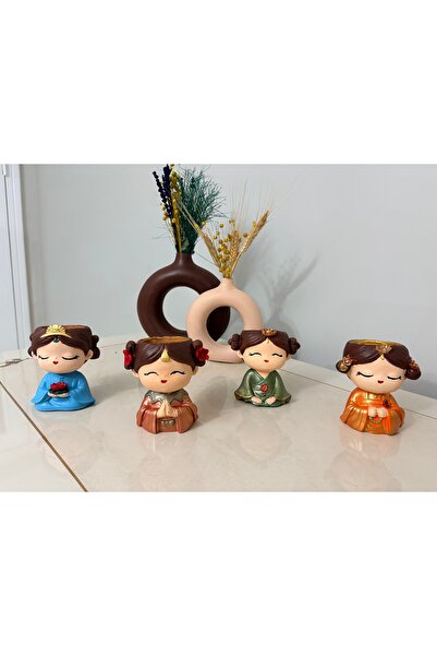 Store Tealight eskitme desenli dekoratif Koreli kız üçlü mumluk set,şamdan
