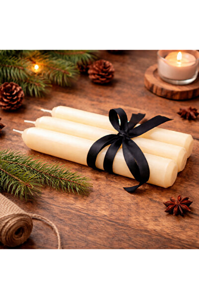 mebaconcept 18 cm 3’lü Krem Konik Şamdan Mumu – Dekoratif Mum, Şamdan Uyumlu,...
