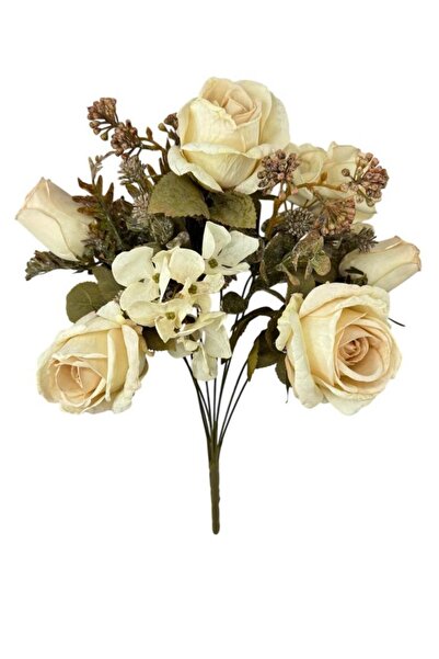 Nettenevime باقة زهور صناعية كريمية اللون من الورد الجاف العتيق مع 9 فروع من ...