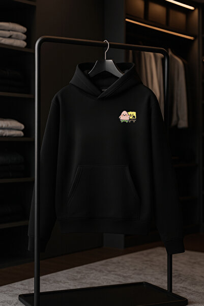VANTINA Unisex Spongebob and Patrick Chest Printed Hooded Sweatshirt