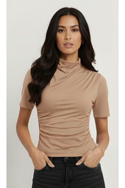 Azade Stil Drapeli yarım kol bluz