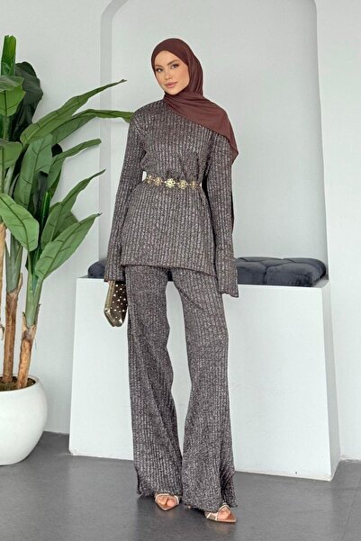 Şulemoda Giyim Kayla Glitter Suit Brown