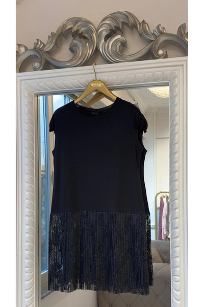 Invee Dantel Pliseli İç Tunik - Siyah