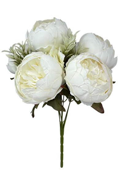 Nettenevime باقة زهور صناعية بيضاء من الفاوانيا، 7 فروع، 5 زهور فاوانيا، 2 زه...