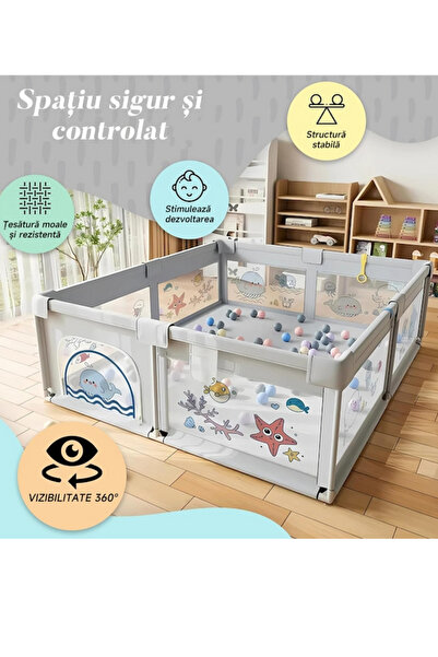 MOBAN Tarc de joaca pentru bebelusi, 150x180 cm, Spatiul Joaca, cu Protectii ...