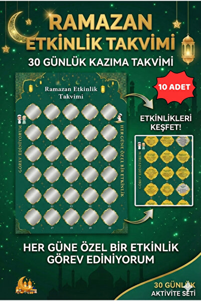 Minopi ( 10 Adet ) Ramazan Etkinlik Takvimi 35x50 Ebat Kazımalı 30 Günlük Çoc...