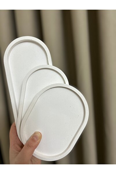 nera studio 3'lü Set Minimalist Oval Dekoratif Takı Tepsisi, Mum Altlığı ve S...