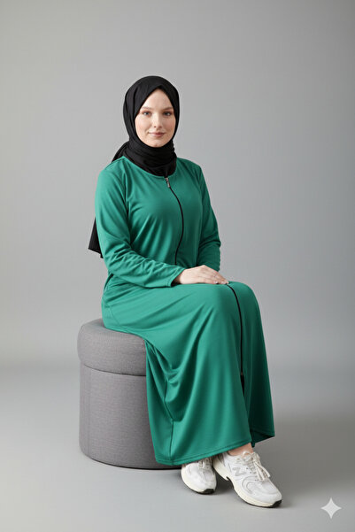 kayde Boydan fermuarlı düz renk esnek kumaş kadın namaz elbisesi ferace