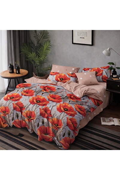 Casa Pucioasa Finet Bed Linen 6 Pieces, Double Bed Set, Red Flowers 200x230cm