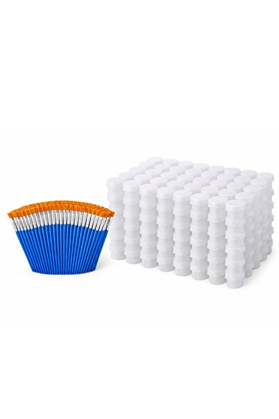 by burcu doğan 100 Adet Kısa Sap Fırça + 100 Adet 6 Lı Boş Kilitli Kapak Boya...