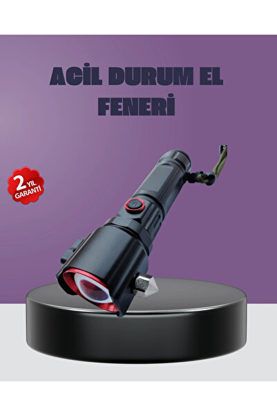 Genel Markalar Mey İthalat® Güçlü Işıklı El Feneri Acil Durum Çekiç ve Pusula