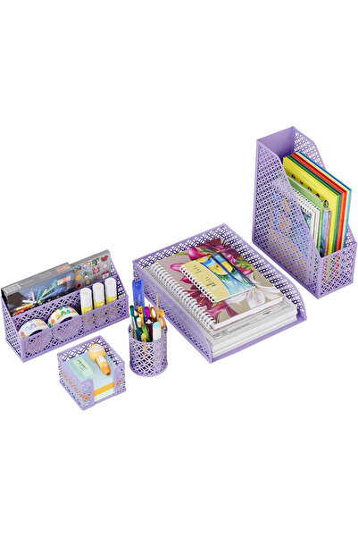 OEM Purple metal mesh desk organizer, 5 individual pieces