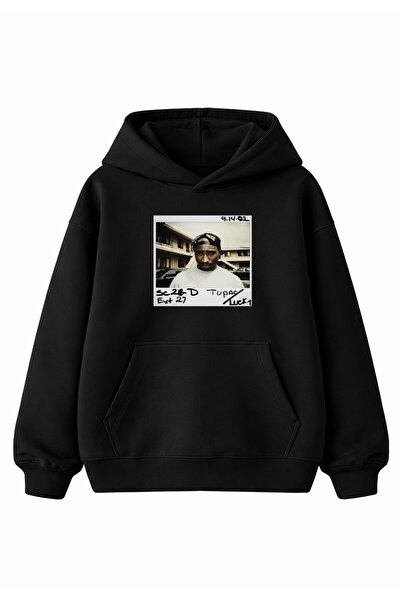 kun inaki Tupac Shakur 2Pac Baskılı Siyah Unisex Kapşonlu Hoodie Sweatshirt