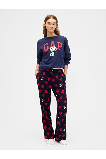 GAP Kadın Lacivert Peanuts Relaxed Flannel Pijama Altı
