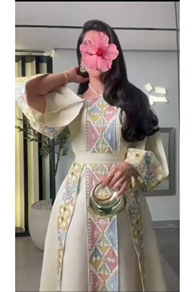 Azyaa Al-Amira Royal embroidered linen jalabiya - a luxurious occasion jalabi...