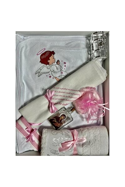 OEM Set botez fete, înger, culoare alb/roz, 8 piese