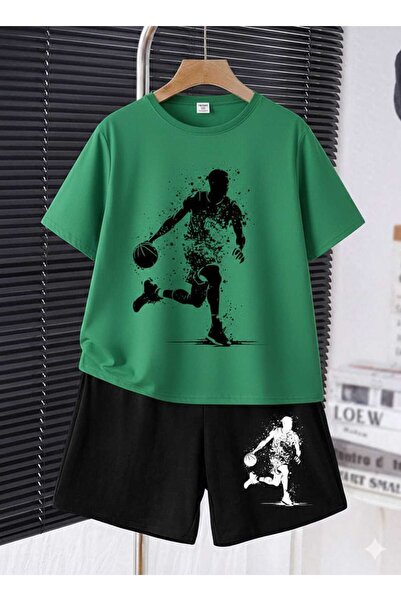 Nice Clothes Children's Tracksuit Set Hooded Unisex Black Basket Print