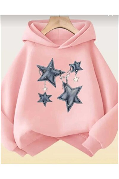 ORVIO Group Girls Hoodie Hooded Sweatshirt Star Pattern Pink Winter Comfortab...