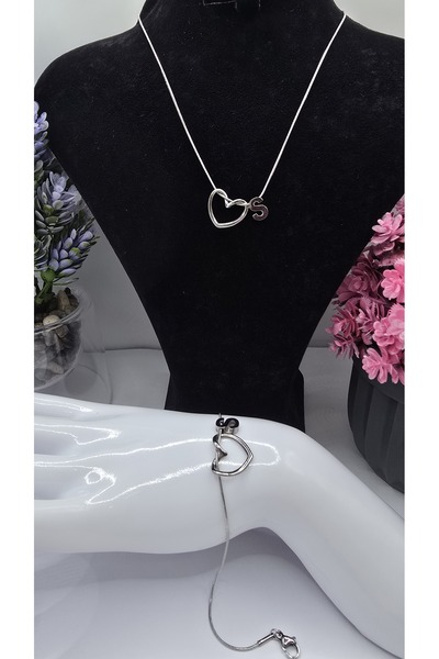 ahsenaksesuar2025 Paslanmaz Çelik -S- Harfli Kolye Bileklik Seti Altın & Gümü...