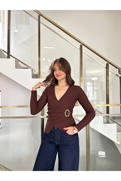 Sude Kızanlıklı Ottoman Fabric Double-Breasted Collar Buckle Blouse