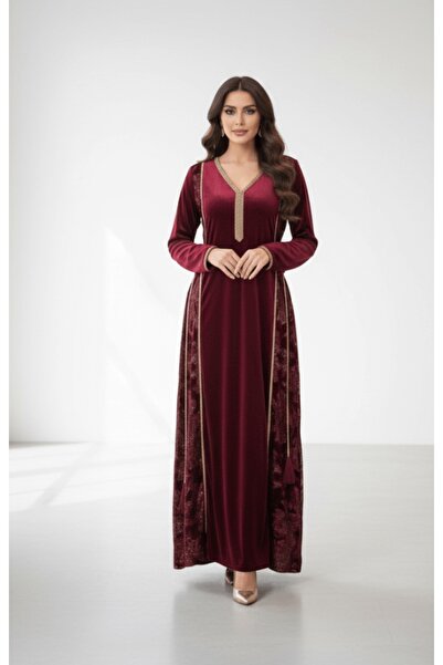 alqarat "The Queen" Navy Velvet Kaftan with Royal Gold Embroidery