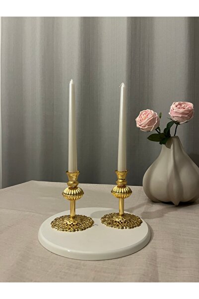 LUXAY HOME LADY 2'Lİ GOLD RENGİ ŞAMDAN & MUMLUK SETİ