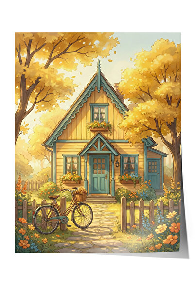 Zestia Poster Ilustrație caldă și colorată cu curtea de toamnă Decor pentru c...