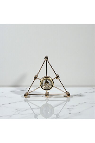 fontiero Üçgen Formlu Altın Metal İskelet Mekanizmalı Dekoratif Masa Saati