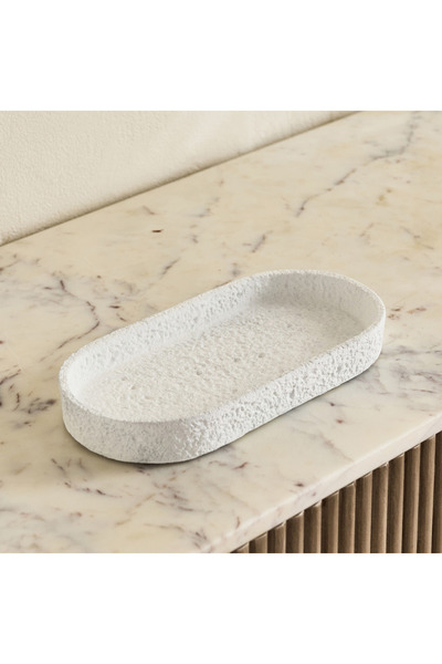 Home Box صينية بيضاوية مزخرفة من الإسمنت من أودري-إيدن - 25 × 13 × 3 سم