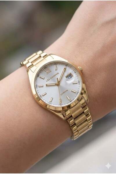 Lee Cooper Kadın Kol Saati | 34 mm Altın Renk Çelik Kasa, Çelik Kordon, Miner...