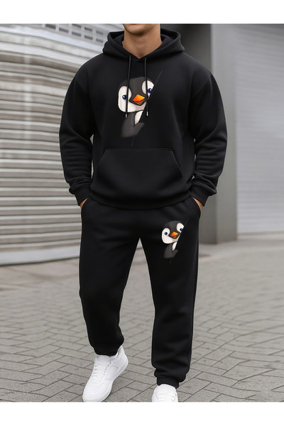 ALEYZA MODA Printed Top and Bottom Tracksuit Set Oversize Hooded