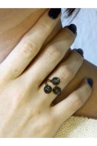 esha خاتم نسائي قابل للتعديل من الحجر الطبيعي لابرادوريت مع 3 أحجار طبيعية طر...