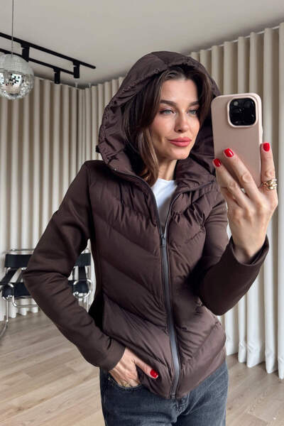 Sue Store Brown Diving Fabric Inflatable Hooded Jacket