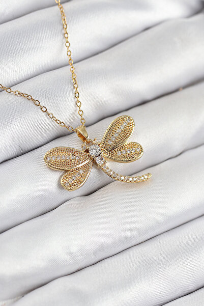 blackpure 316L Steel Zircon Stone Dragonfly Model Gold Color Women's Necklace