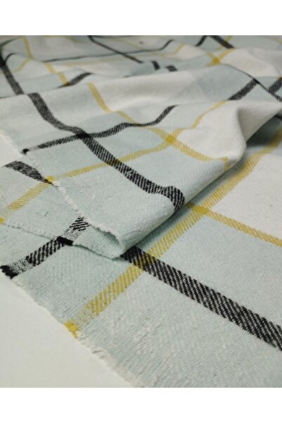 Kumaş Parça Țesătură în carouri în culorile alb, mentă și galben, Lățime: 140 cm